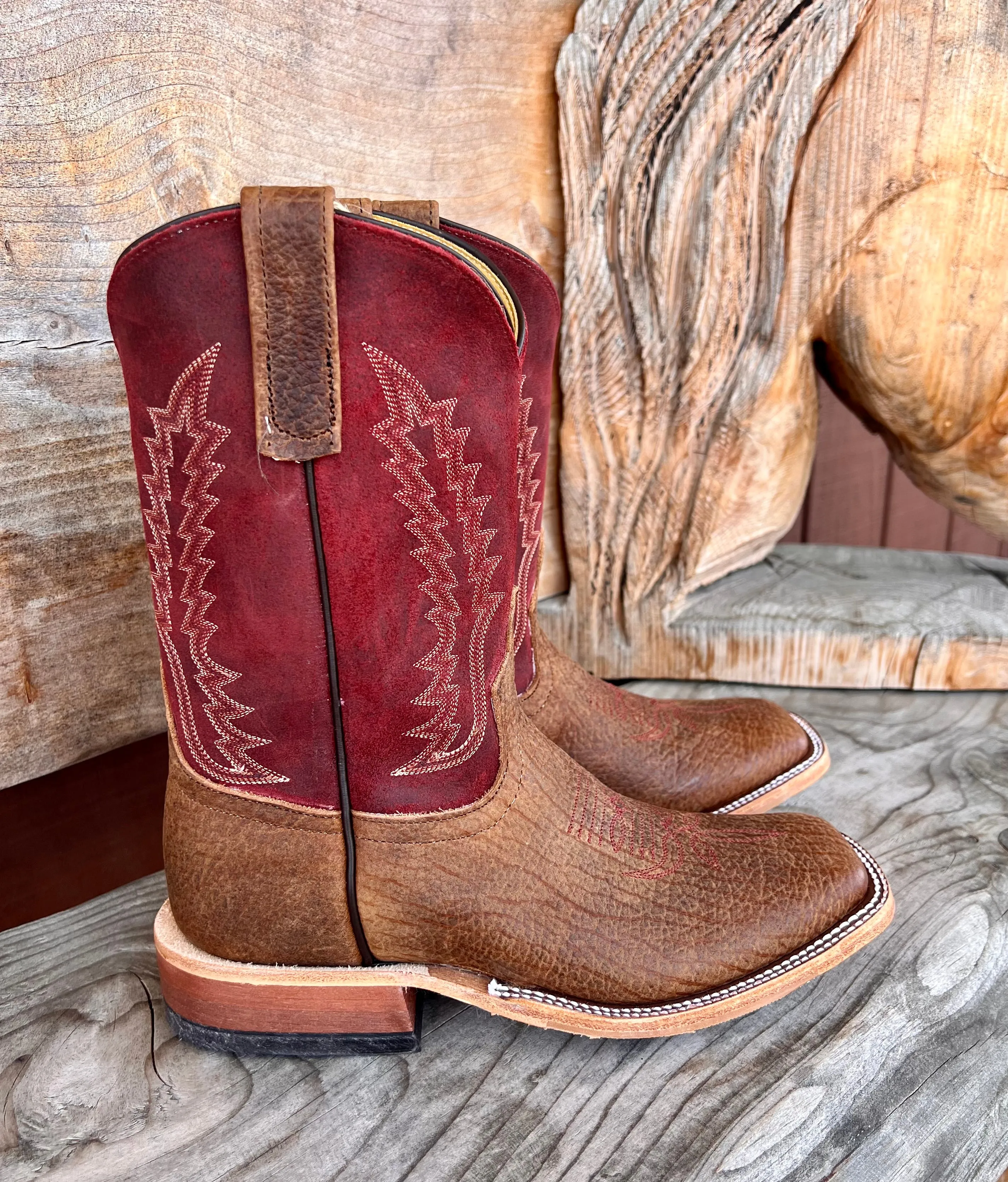 Anderson Bean Men's Geronimo Bison/Red Hot Waxy Kudu Square Toe Cowboy Boots 339582