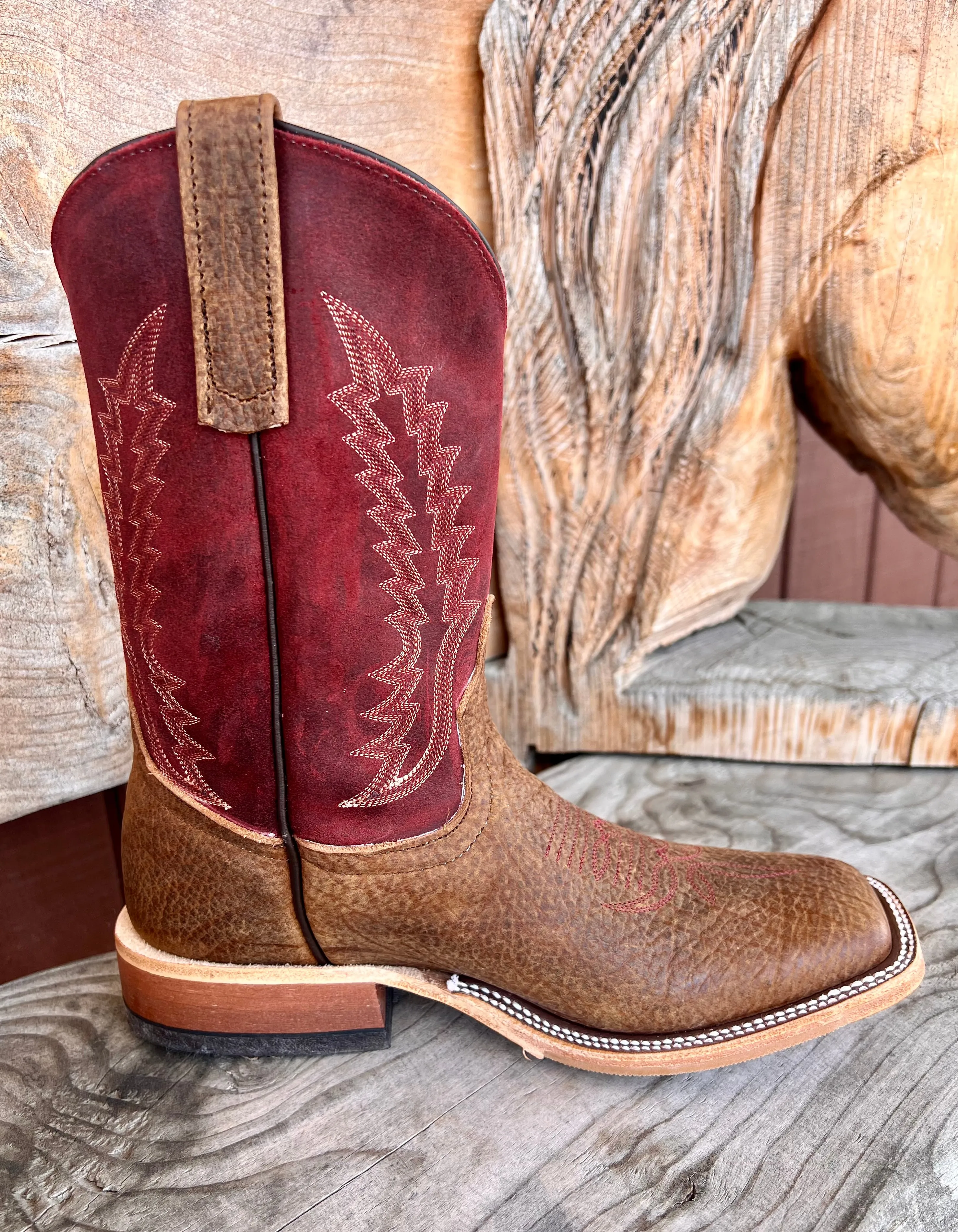 Anderson Bean Men's Geronimo Bison/Red Hot Waxy Kudu Square Toe Cowboy Boots 339582