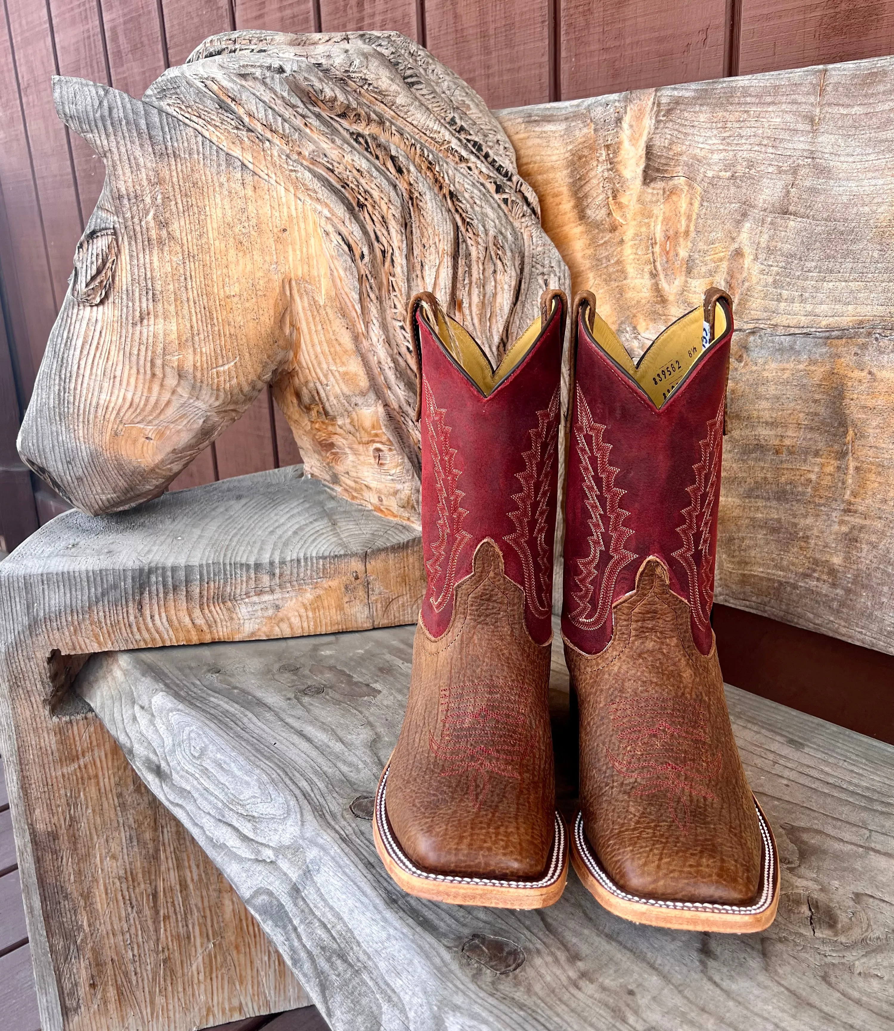 Anderson Bean Men's Geronimo Bison/Red Hot Waxy Kudu Square Toe Cowboy Boots 339582