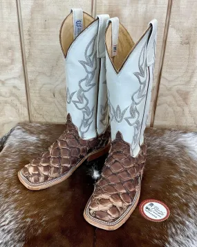 Anderson Bean Women's Brown Big Bass (Arapaima) & Bone Deerskin Cowgirl Boots 333578