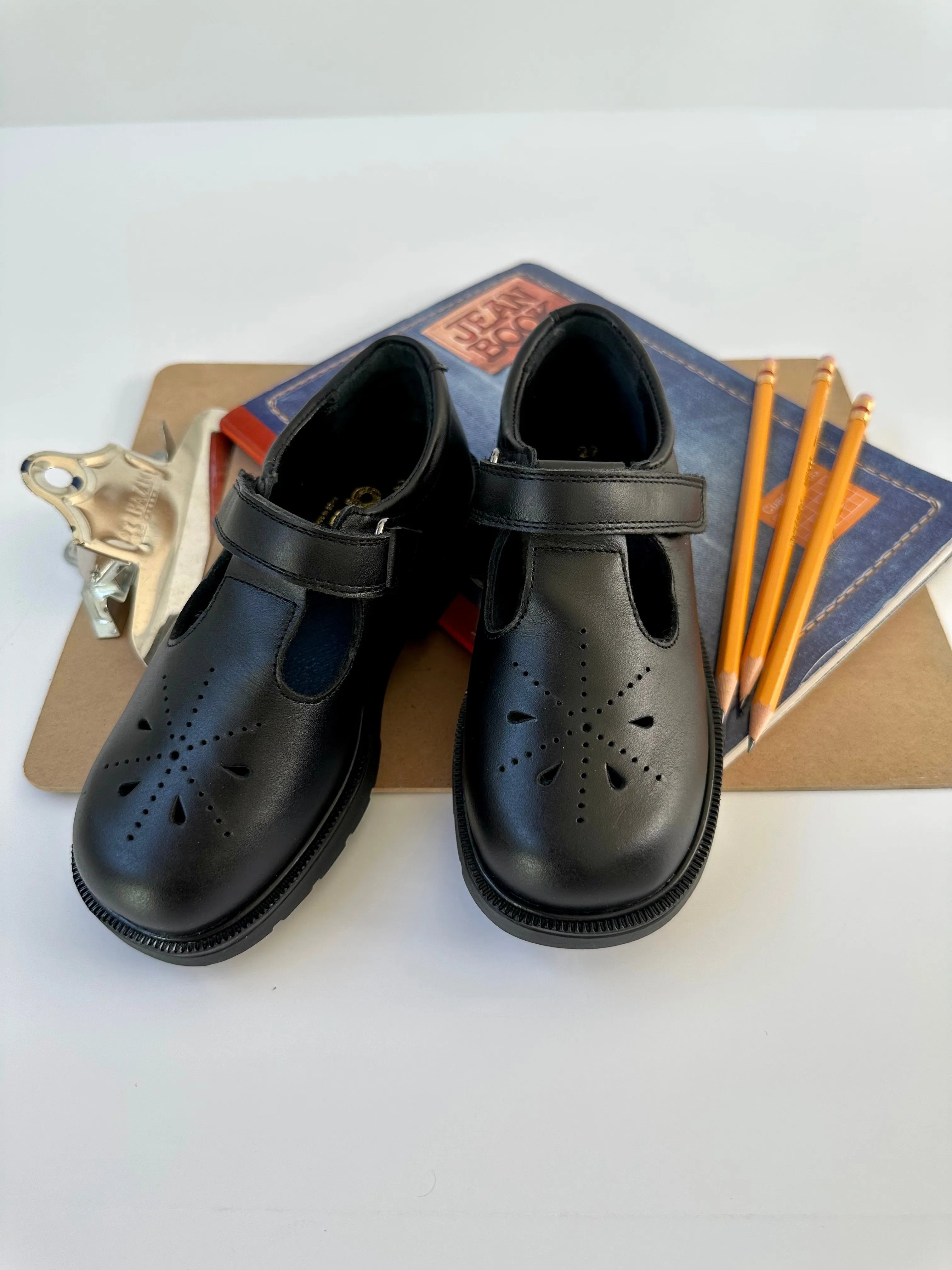 Black t-strap velcro school shoe (9)