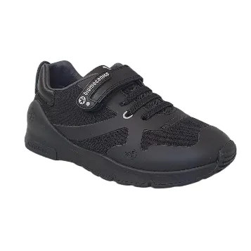 Black velcro nylon and leather shoe (231011-A)