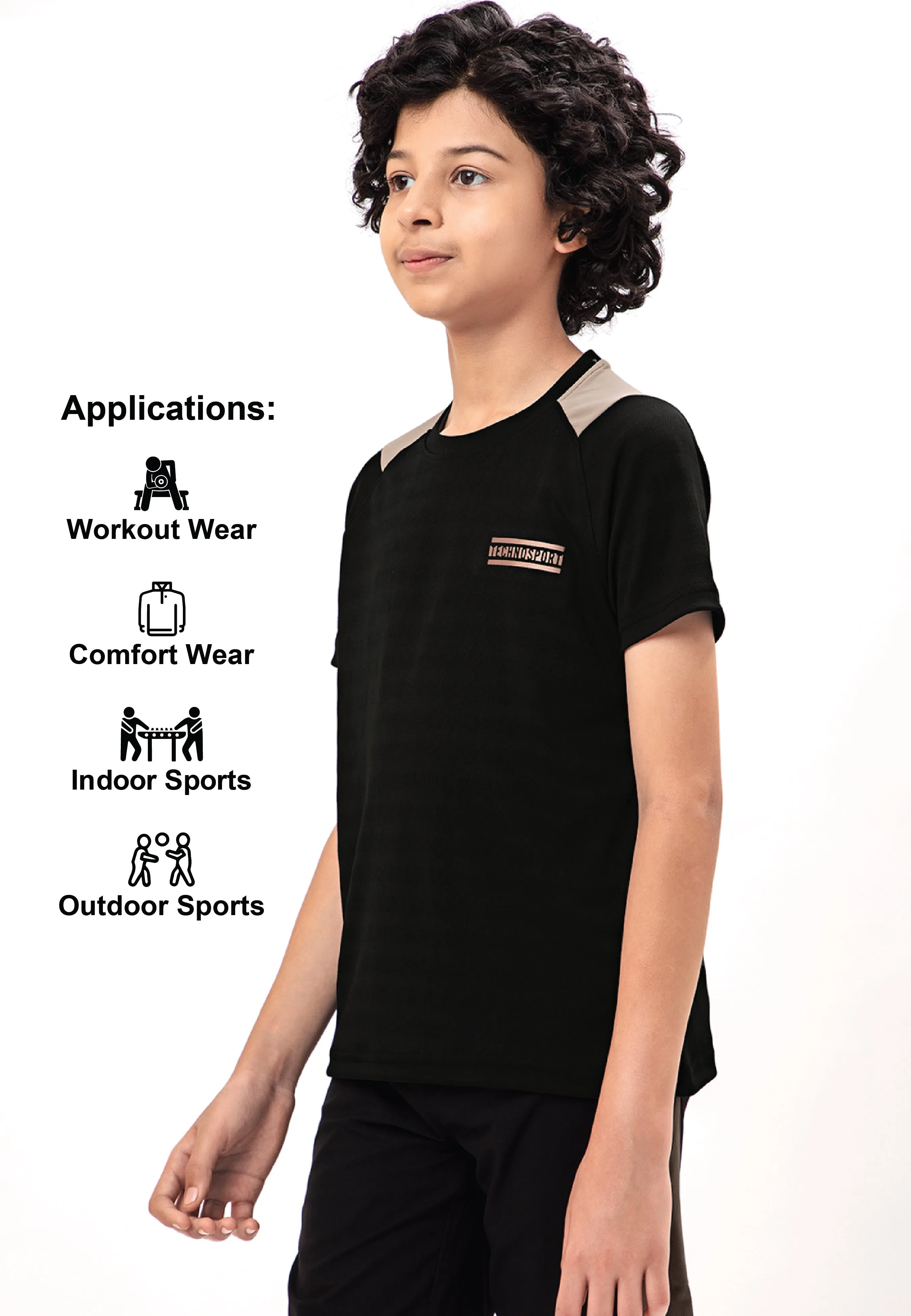 Boys Colorblock Slim Fit Crew Neck T-shirt with TECHNO COOL 