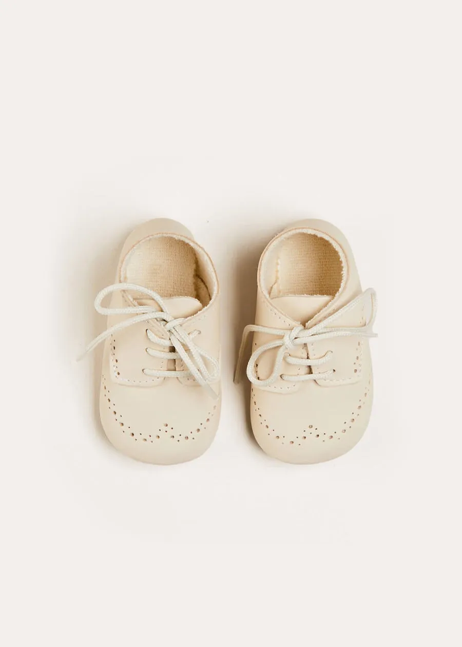 Celebration Lace-up T-Bar Pram Shoes in Beige (17-20EU)