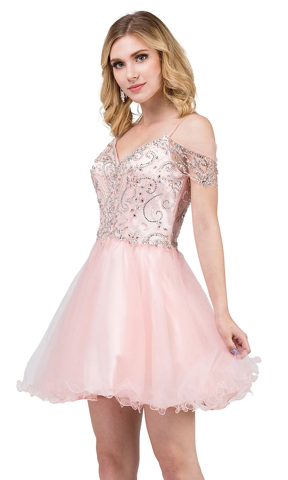 Cold-Shoulder Short Baby Doll Homecoming Dress