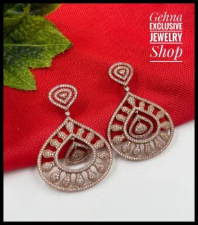 Designer Rose Gold Polish Zircon Earrings For Woman By Gehna Shop