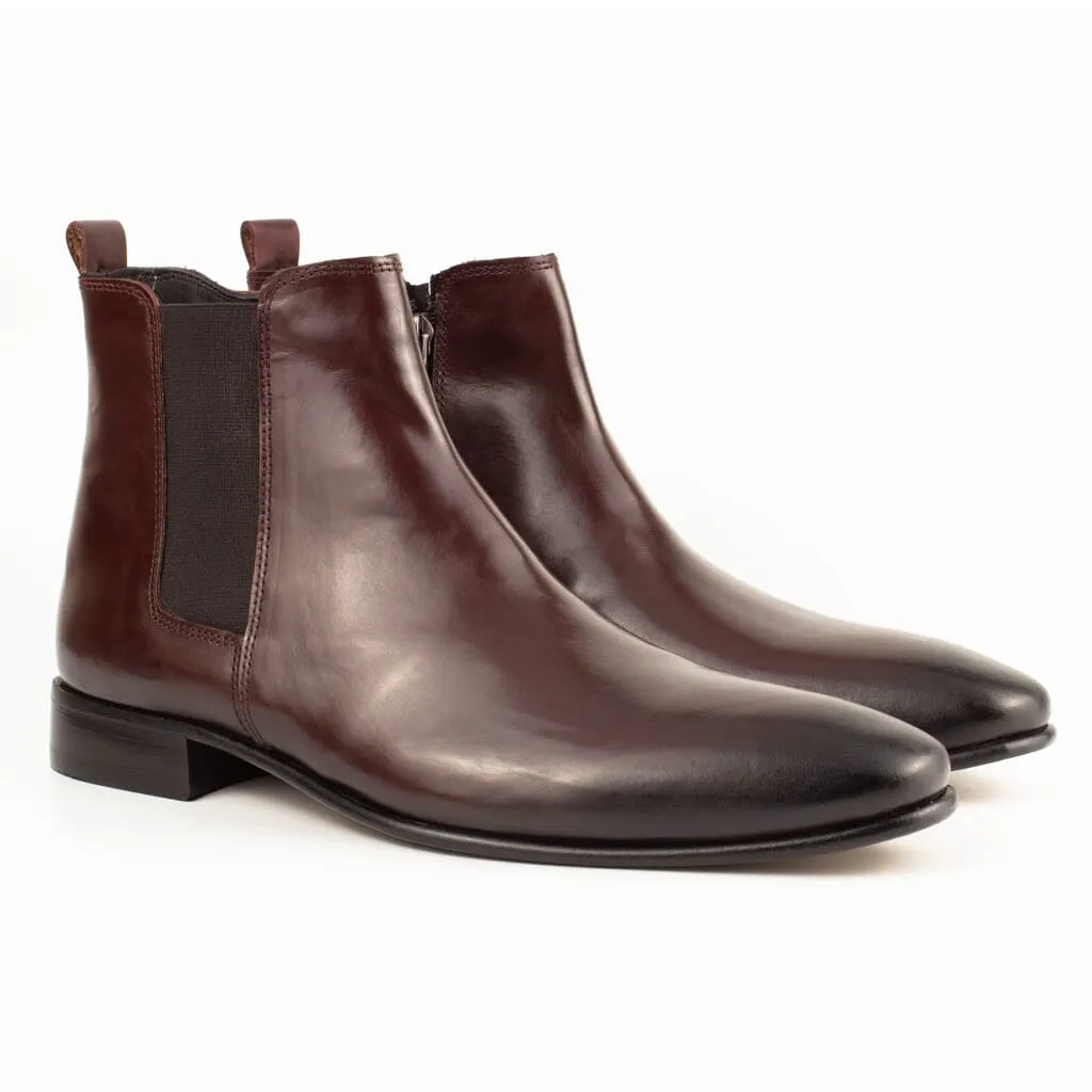 Giovanni Burgundy Men's Chelsea Genuine Leather Boots - Leather Sole