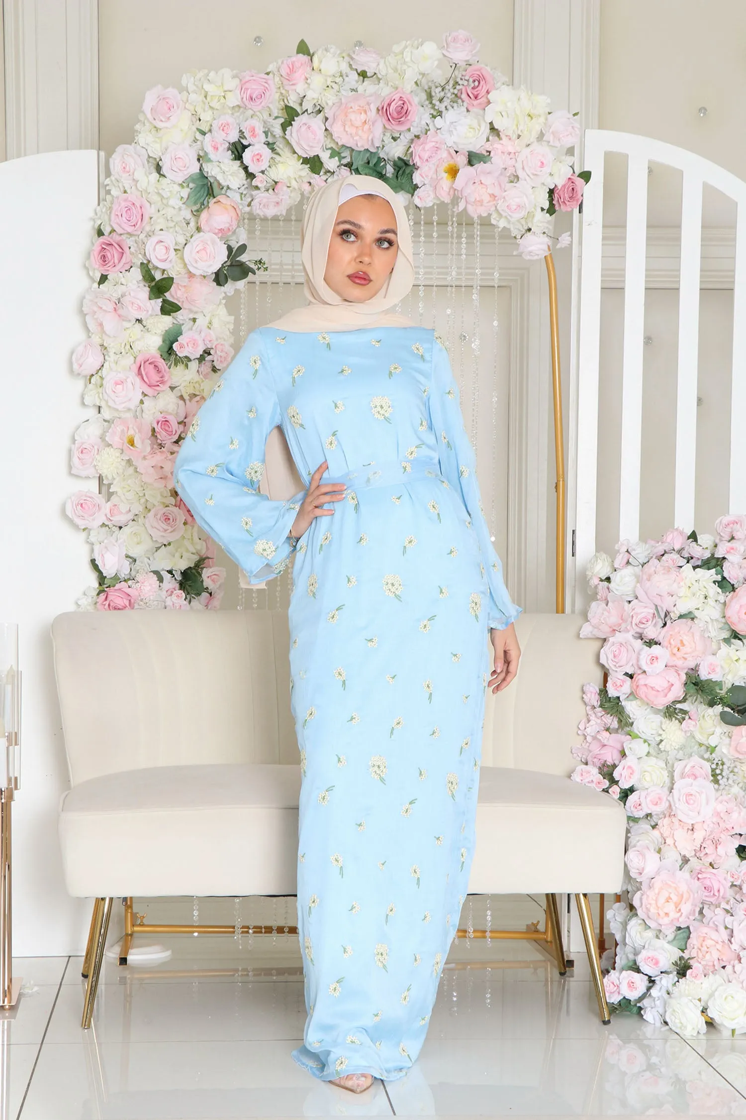 Inara Embroidery Dress- Sky Blue