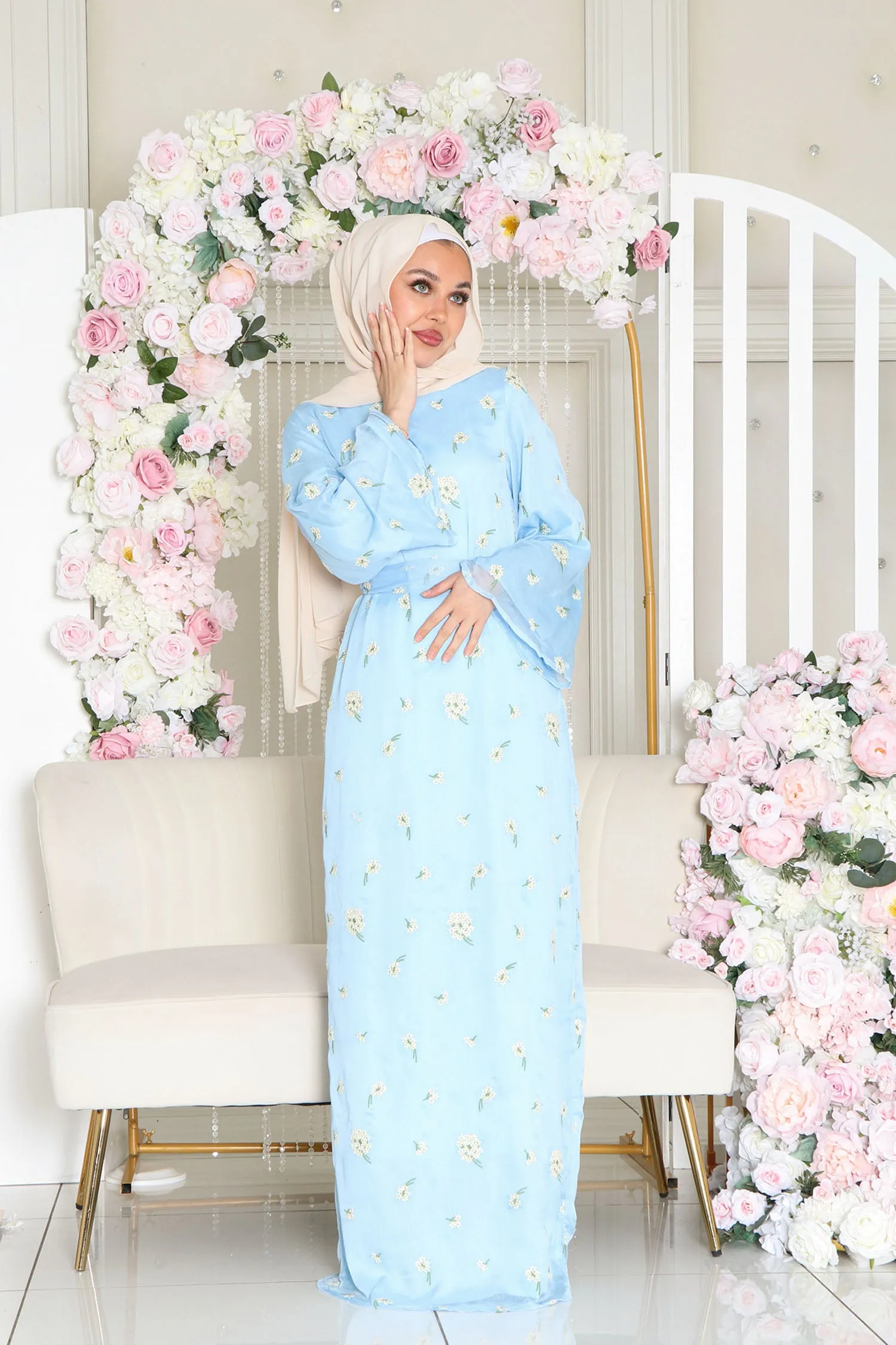 Inara Embroidery Dress- Sky Blue