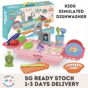 Kids Dishwasher Toy Set with Electric Faucet Pretend Play Washing Vegetables Dishes Ideal Gift for Pretend Play