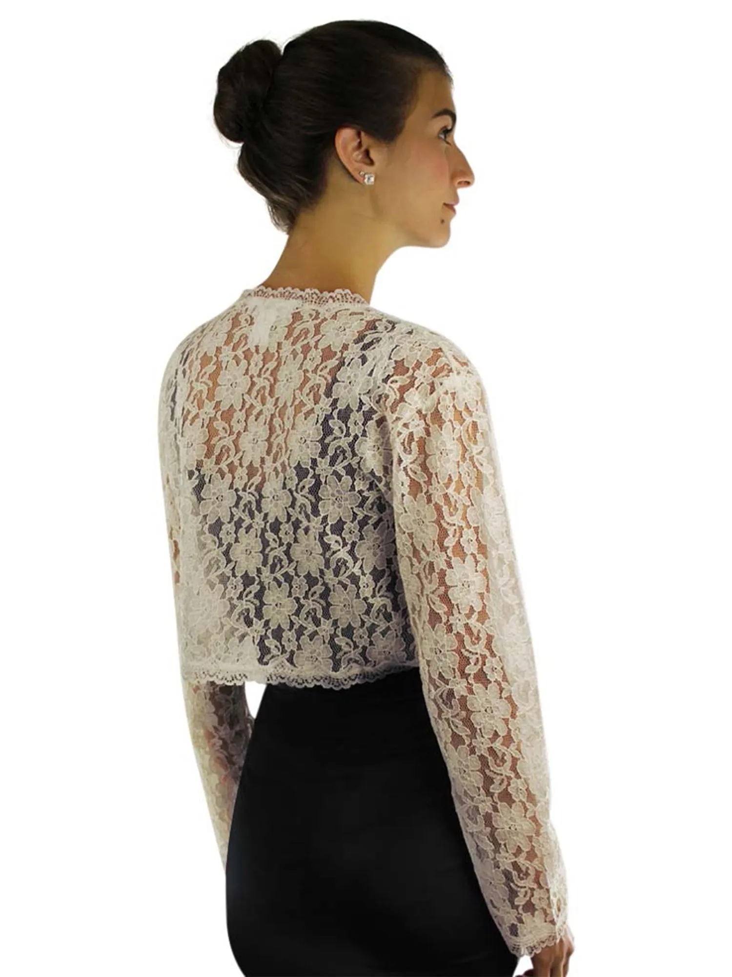 Long Sleeve Dressy Lace Cropped Bolero Shrug Jacket