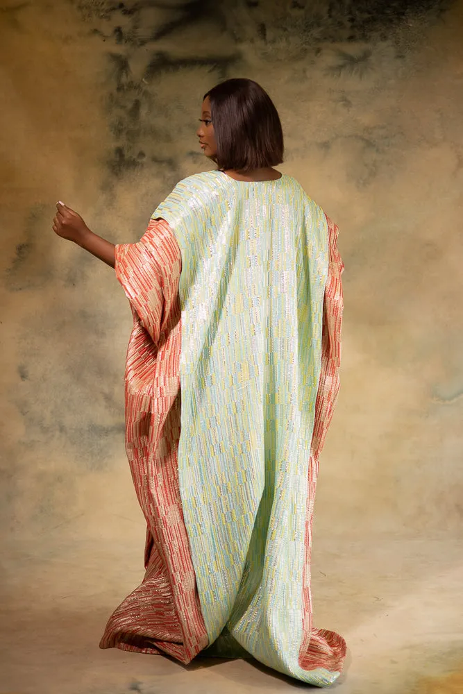 MOREMI REGAL KAFTAN - LIGHT BLUE & CORAL