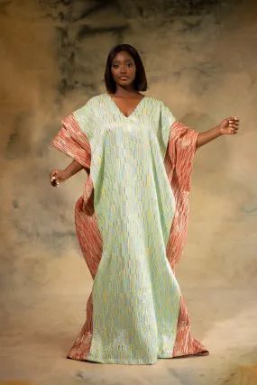 MOREMI REGAL KAFTAN - LIGHT BLUE & CORAL