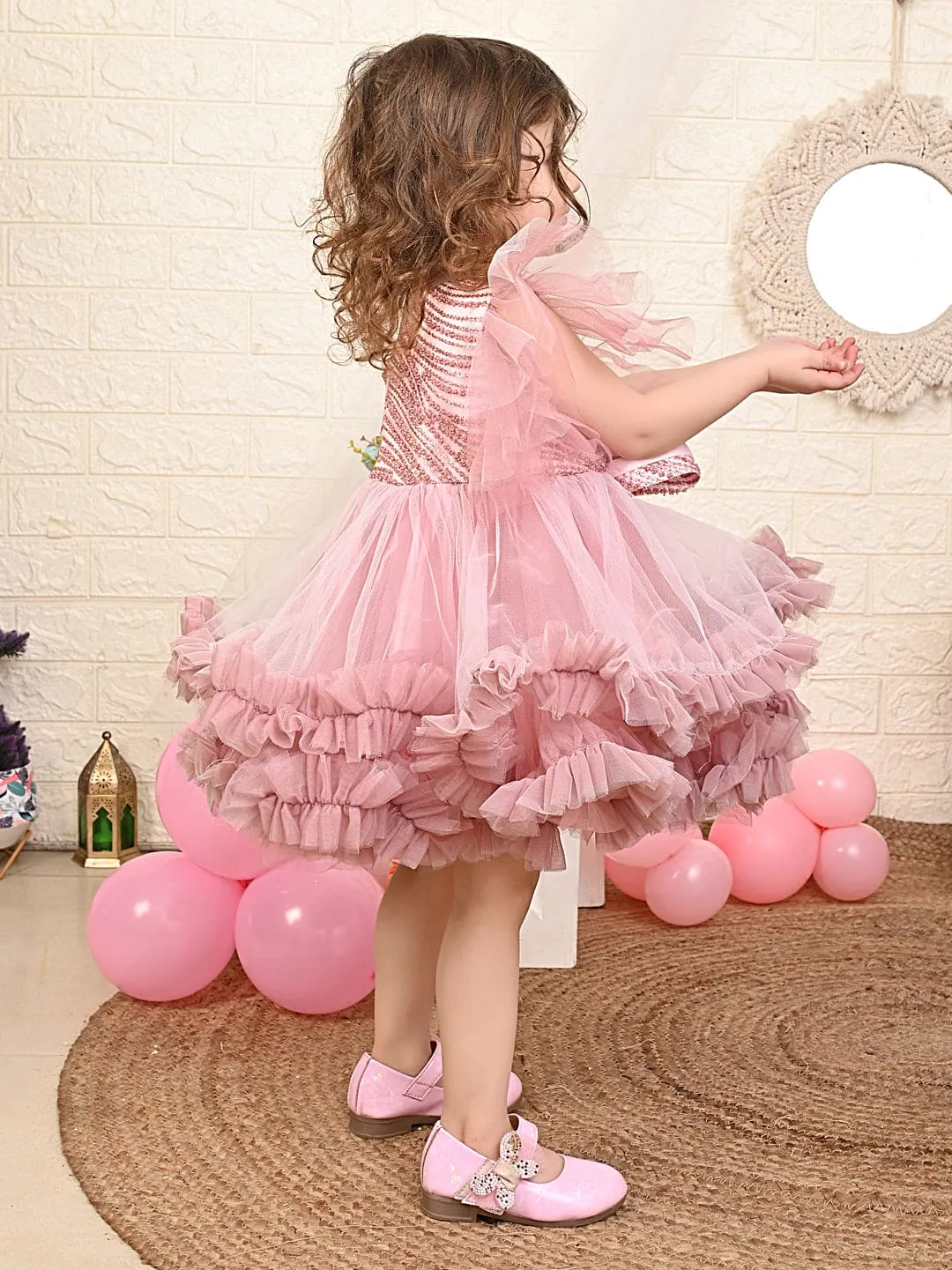 Pre Order: Pink One Shoulder Ruffled Dress