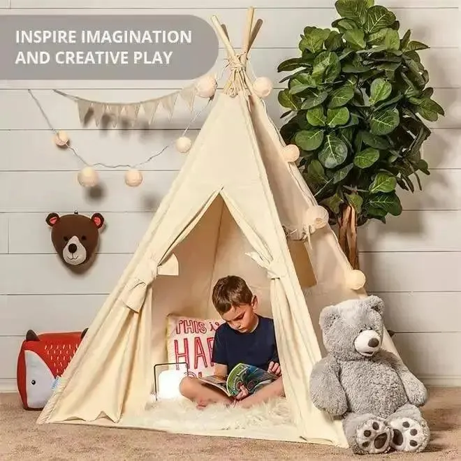 Teepee Play Tent - Wigwam - Plain White - Cotton Canvas