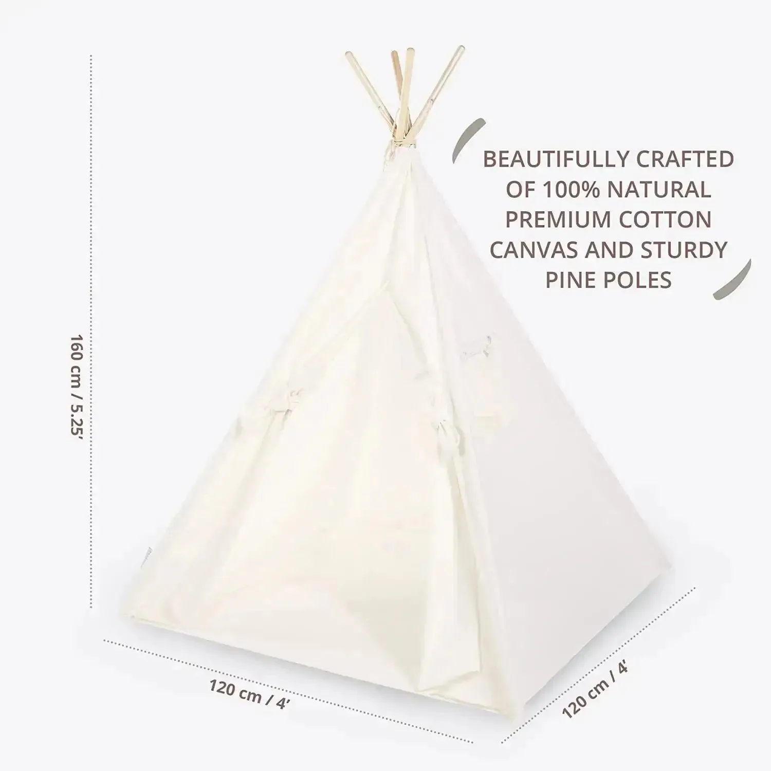 Teepee Play Tent - Wigwam - Plain White - Cotton Canvas