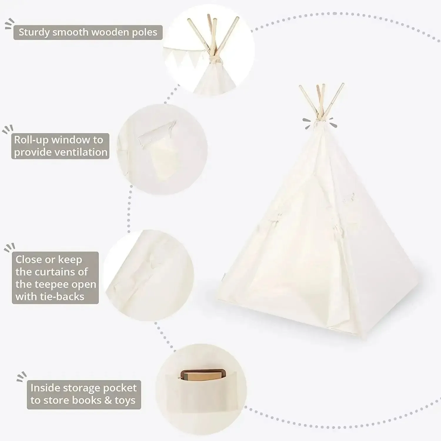 Teepee Play Tent - Wigwam - Plain White - Cotton Canvas